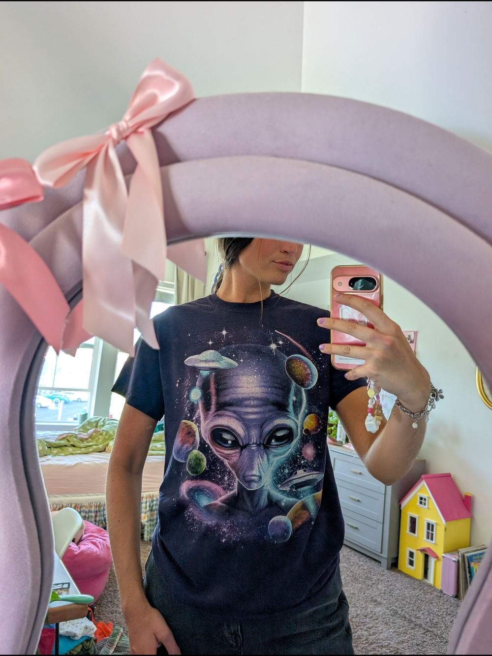 Galaxy Alien Graphic Tee in Black and Purple